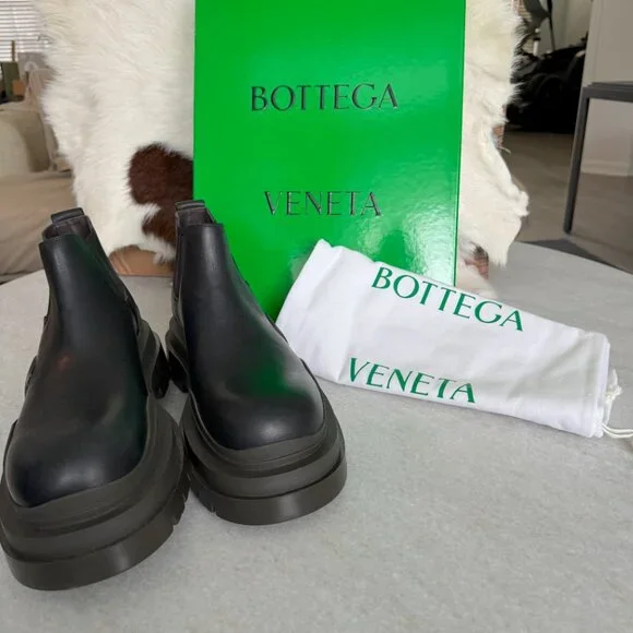 Bottega Veneta Men’s Tire Ankle Boots Military Calf Black Leather Size 12 US New Bottega Veneta Military Calf Black Leather Gray & Black Tire  main image 4